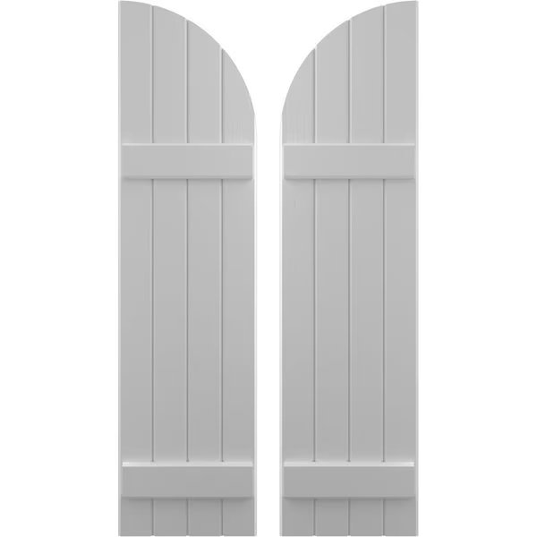 Americraft 4-Board (2 Batten) Wood Joined Board-n-Batten Shutters w/ Arch Top, ARW101BQ414X35PRH, Ekena Millwork, Mfr#: ARW101BQ414X35PRH